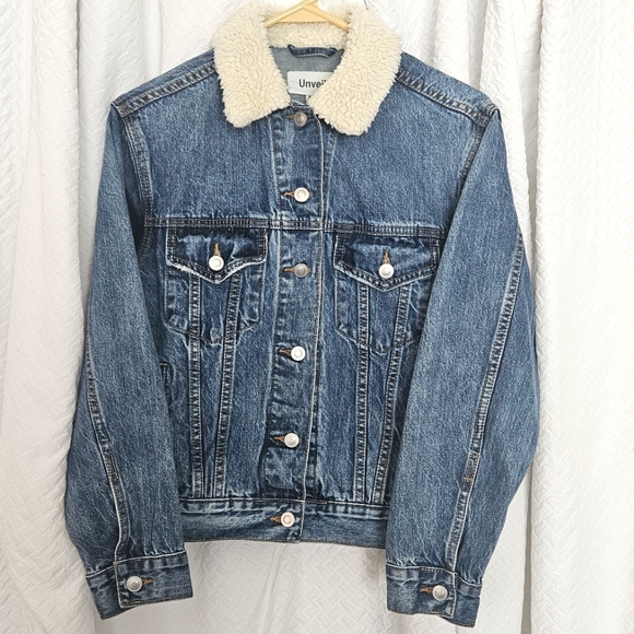 Unveil Jackets & Blazers - Unveil Faux Wool Sherpa Collar Denim Buttoned Jacket SZ XS